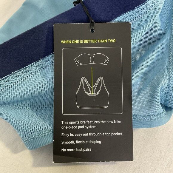 New Nike Swoosh Sports Bra Top Classic Dri Fit Medium Support Blue Women's Small - Picture 7 of 9